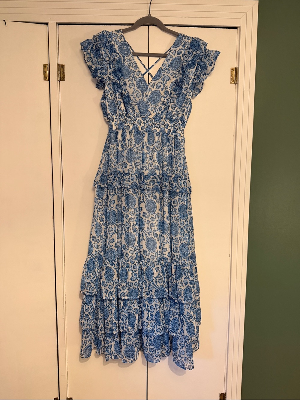 Blue Printed Ruffle Maxi Dress - Lightweight Summer Dress